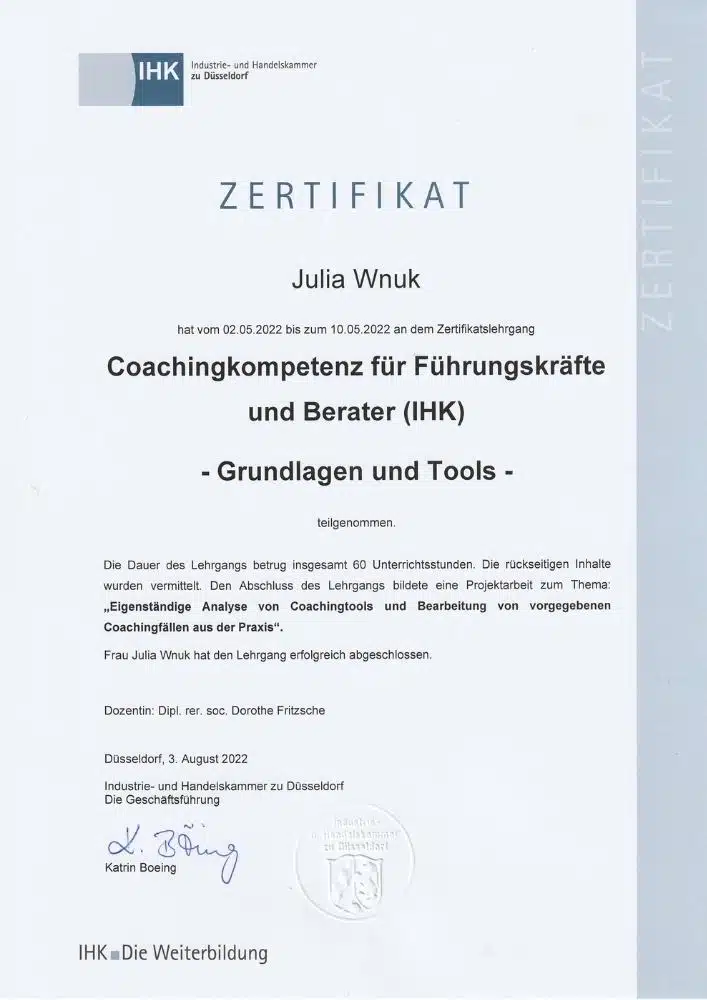 Coaching Beratung Zertifikat